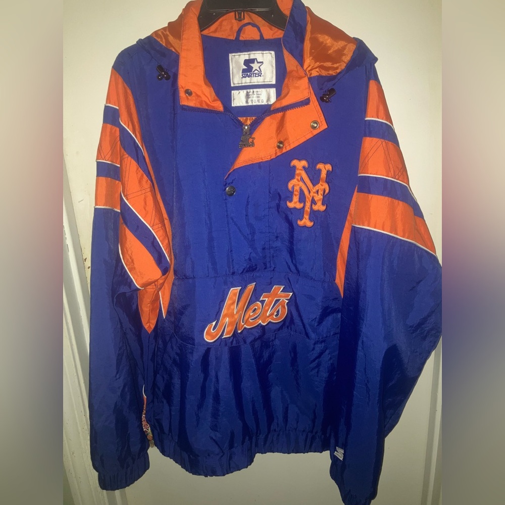 Men’s XL Vintage 90s Starter Jacket New York Mets Hoodie Front Pocket Zip